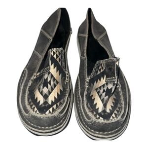 Ariat Gray Aztec Cruiser Moc Loafers 9.5 Leather Canvas Orthotic Flexible